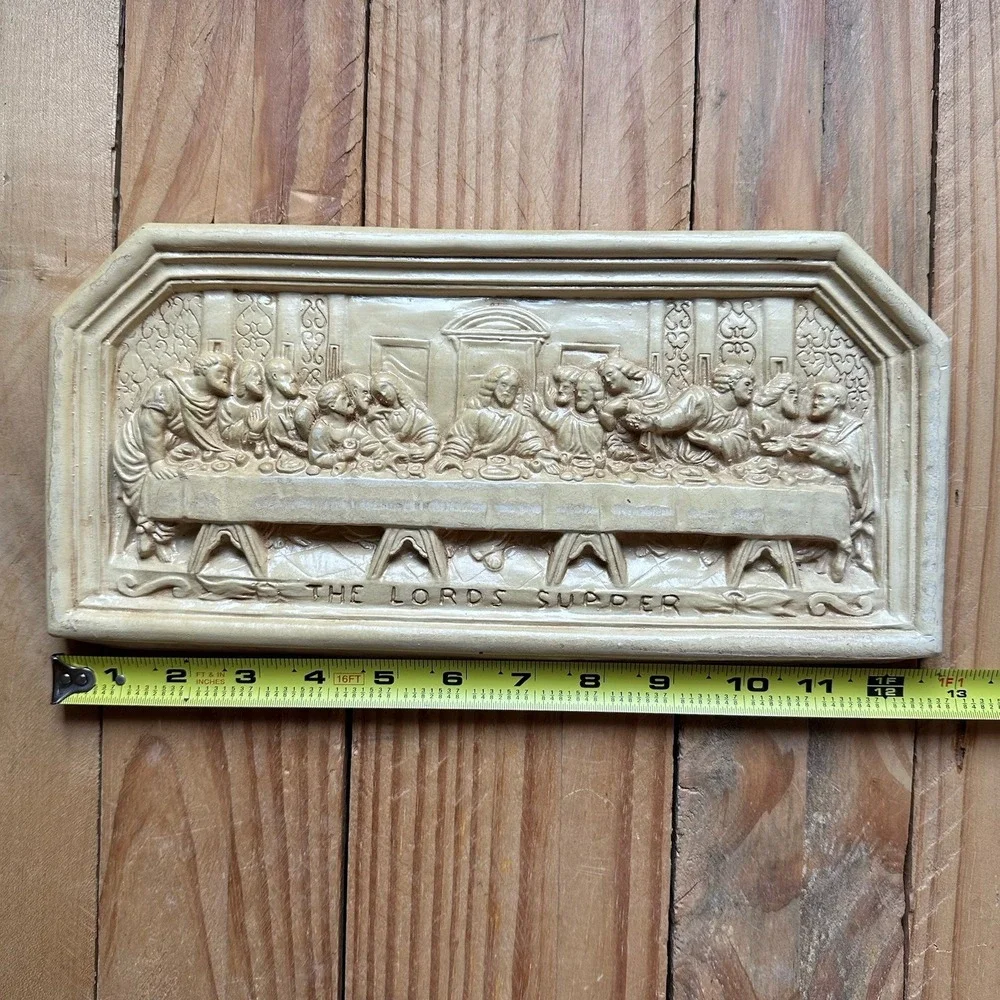 VTG  Chalkware 3D The Lords Supper Raised Relief Jesus Wall Hanging Plaque Decor